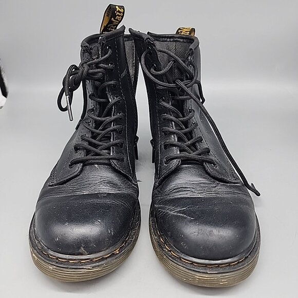 Dr. Martens Boots Boys Size 3 Us 1460 Combat Black Leather Ankle Side Zip - Picture 2 of 7